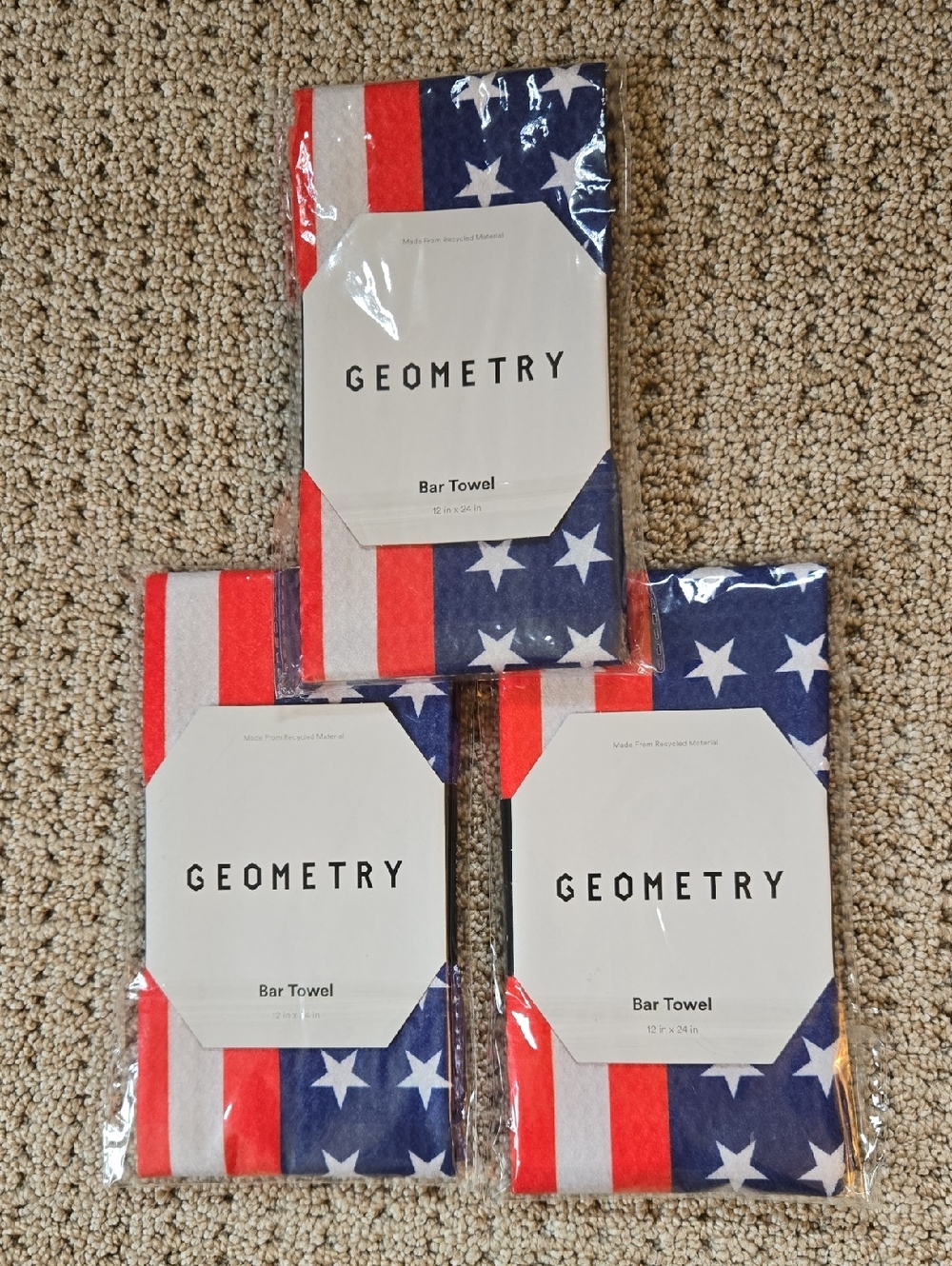 GEOMETRY American Flag Bar Towels - Red, White & Blue (Bundle of 3)